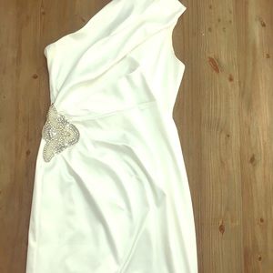 White satin one shoulder dress